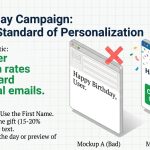 Infographic showing birthday email marketing stats with festive icons and a smartphone notification.